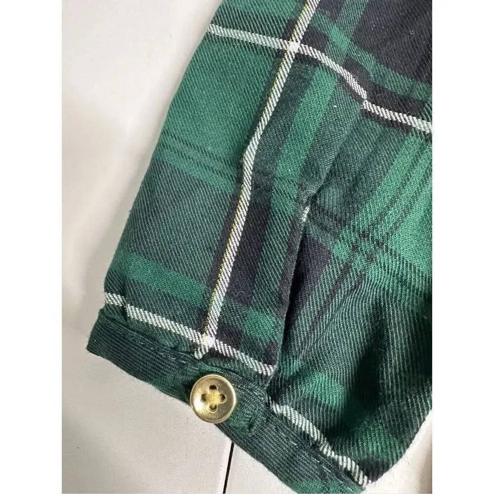 Carters Toddler Girl’s Black Green Watch Plaid Blouse Ruffle Trim Size 3T